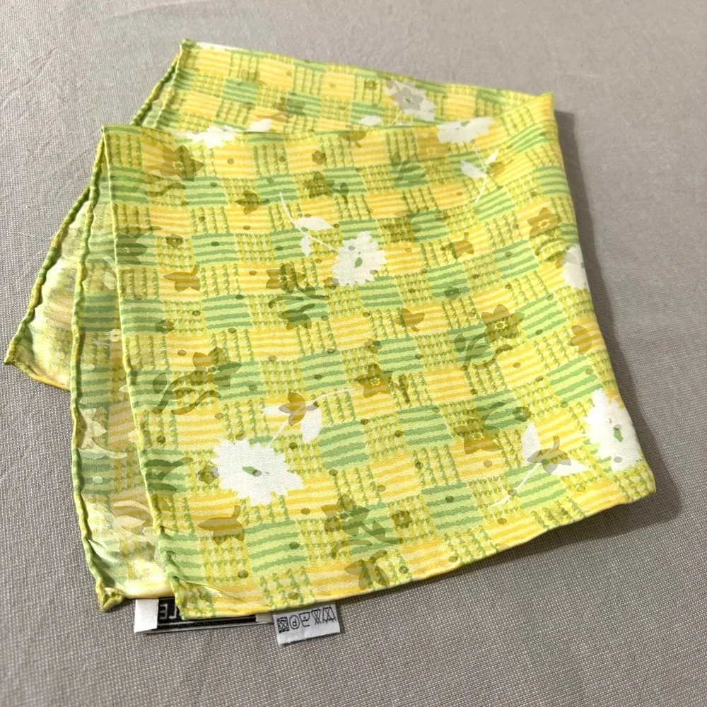 Carlisle Silk Scarf Yellow/Green Plaid White Flowers‎ 20